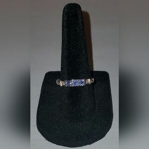 10k White Gold Tanzanite and Diamond Estate 3-Stone Ring